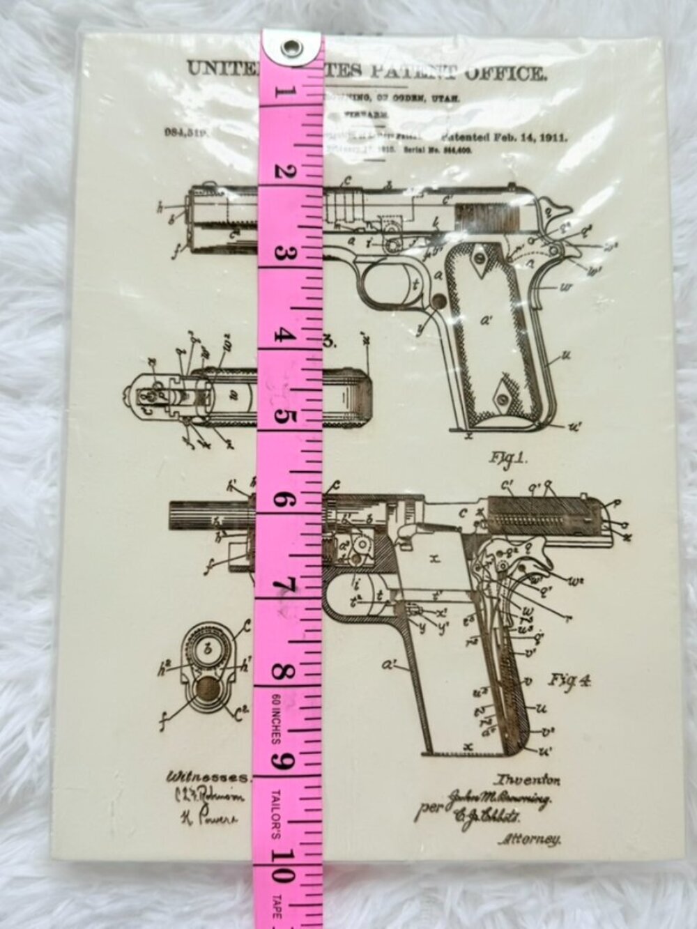 Browning 1911 Patent Print Wood Wall Art Firearm Decor - Picture 7 of 11